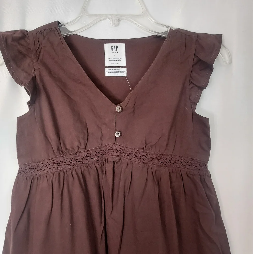 Gap Teen Cap Sleeves Brown Tiered Dress. Size 8